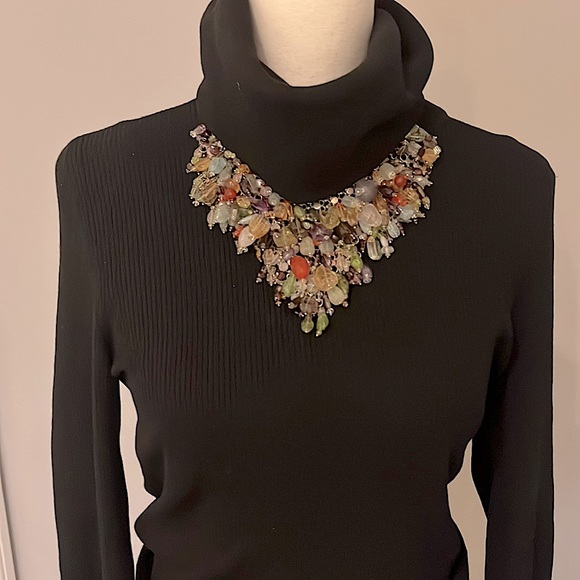 Bohemian Bib Style Necklace with Semi Precious Stones .925 Silver Handmade India - Picture 2 of 8